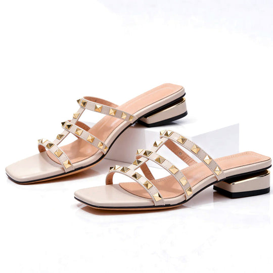 Women's Studded Strappy Block Heel Slide Sandals