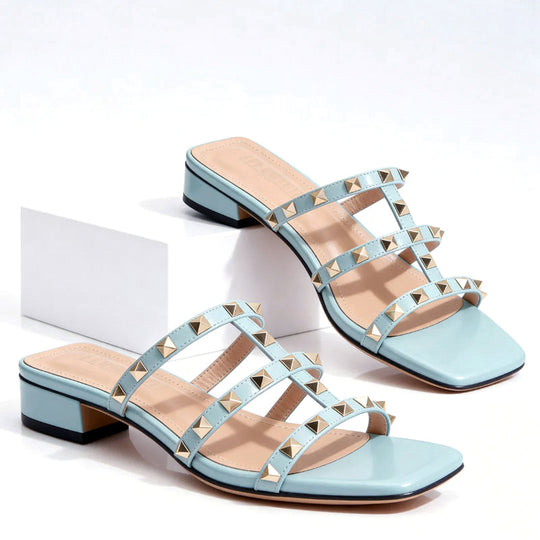 Women's Studded Strappy Block Heel Slide Sandals