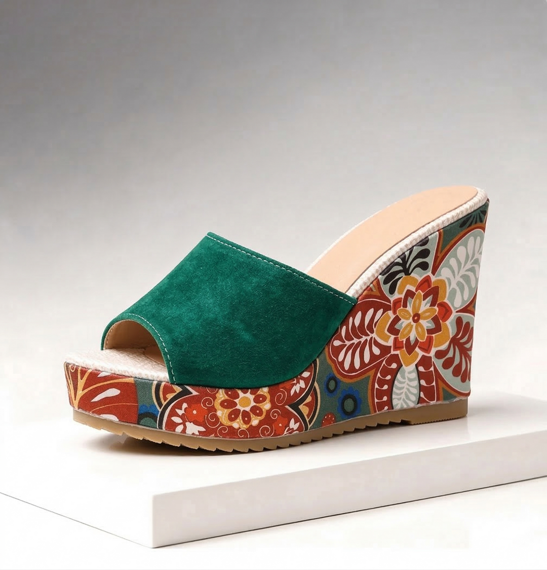 Women's Bohemian Printed Platform Wedge Slide Sandals