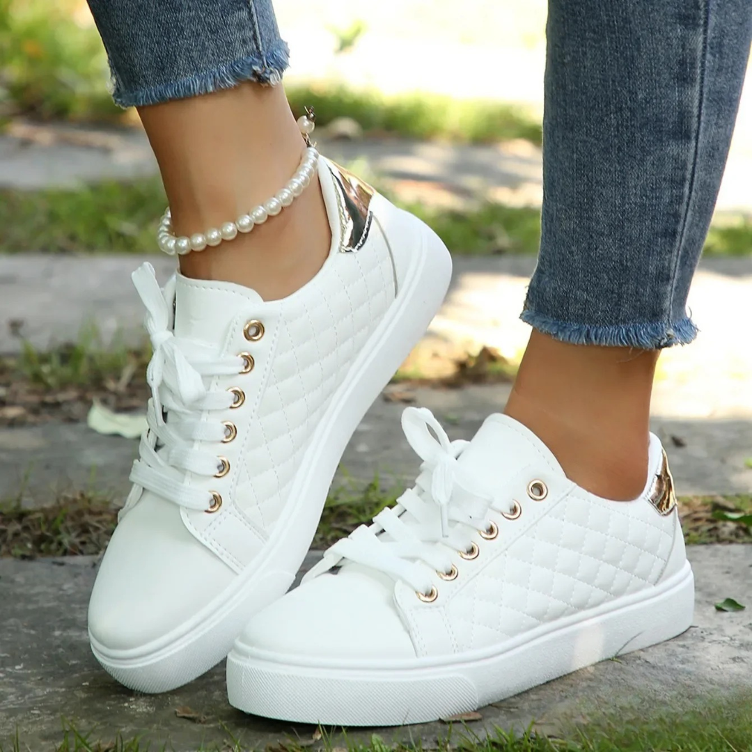 Damen gestepfte, schnürbare, lässige Plattform-Fashion-Sneaker