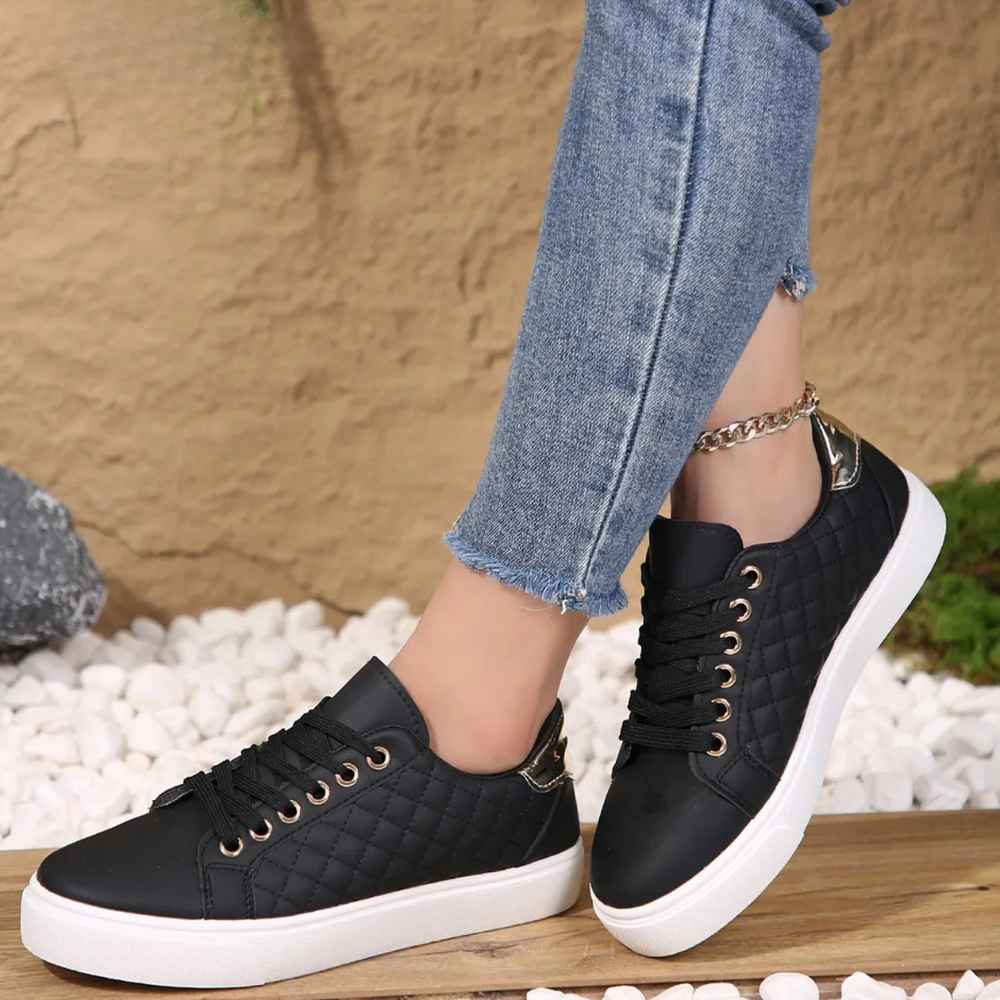 Damen gestepfte, schnürbare, lässige Plattform-Fashion-Sneaker