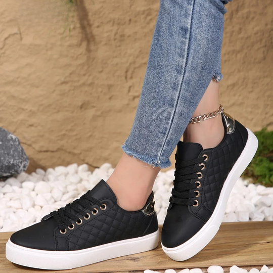 Damen gestepfte, schnürbare, lässige Plattform-Fashion-Sneaker