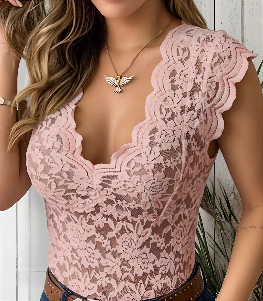 Women's Floral Lace V-Neck Bodysuit Blouse