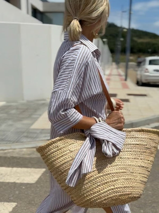 Women's Striped Button Front Shirt Midi Dress