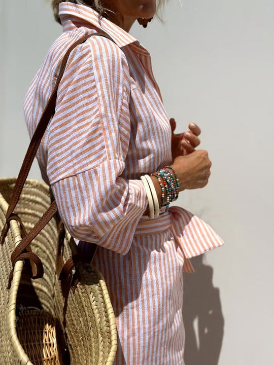 Women's Striped Button Front Shirt Midi Dress