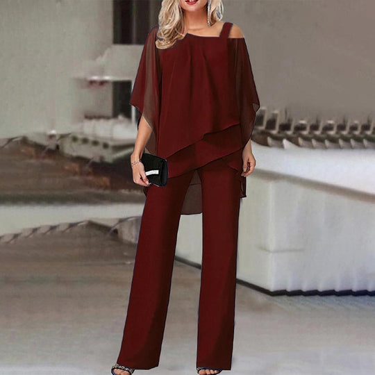Women's Chiffon Overlay Two-Piece Pant Set