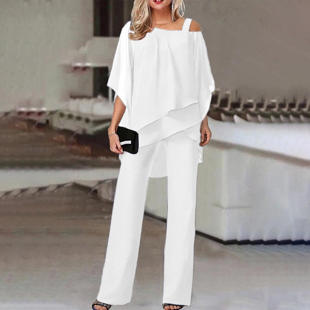 Women's Chiffon Overlay Two-Piece Pant Set