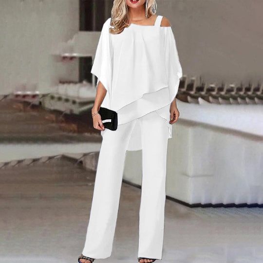 Women's Chiffon Overlay Two-Piece Pant Set