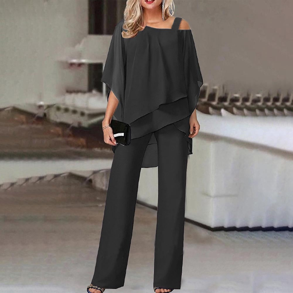 Women's Chiffon Overlay Two-Piece Pant Set
