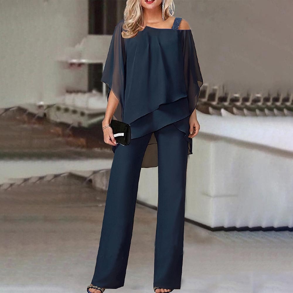 Women's Chiffon Overlay Two-Piece Pant Set