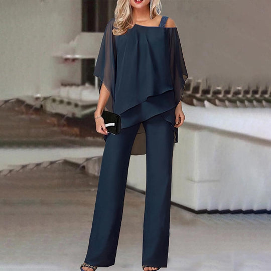 Women's Chiffon Overlay Two-Piece Pant Set