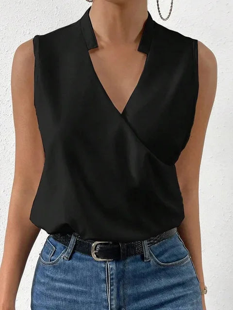 Women's Sleeveless Surplice V-Neck Blouse