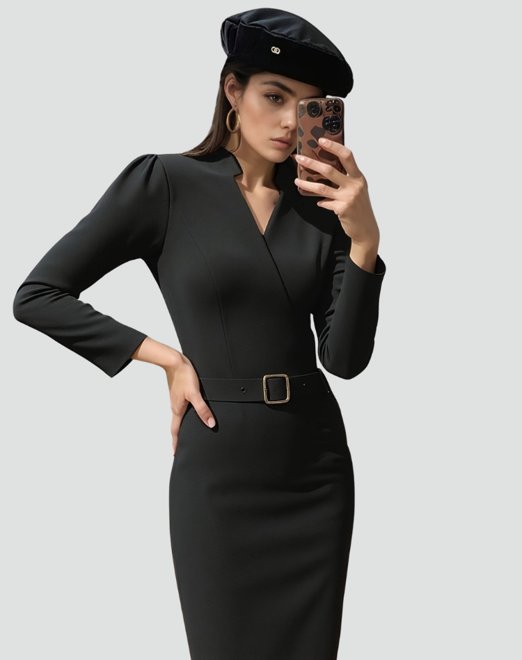 Women's Tailored Belted Midi Dress
