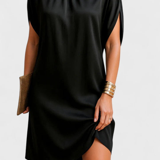 Women's Elegant Mock Neck Satin Mini Dress