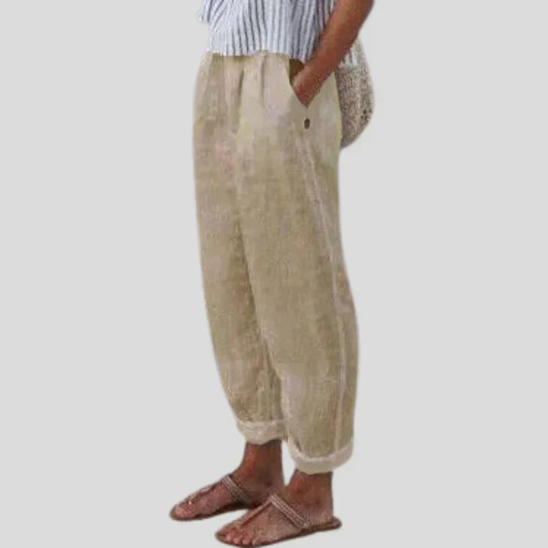 Women's Linen Blend Relaxed Fit Cropped Trousers