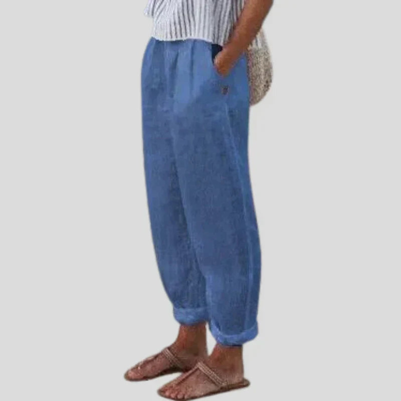 Women's Linen Blend Relaxed Fit Cropped Trousers