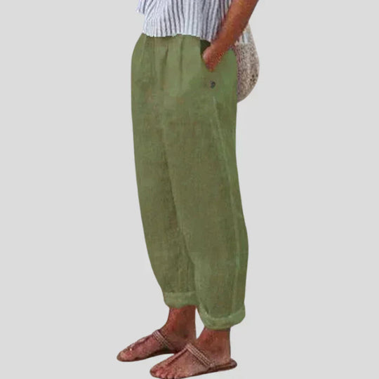 Women's Linen Blend Relaxed Fit Cropped Trousers