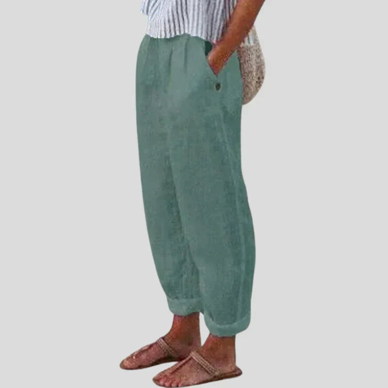 Women's Linen Blend Relaxed Fit Cropped Trousers