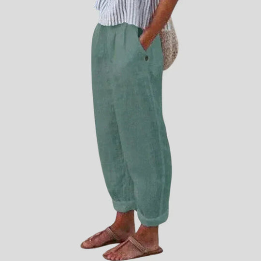 Women's Linen Blend Relaxed Fit Cropped Trousers