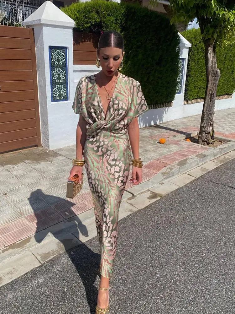 Women's Printed Twist Front Maxi Dress