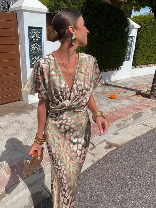 Women's Printed Twist Front Maxi Dress