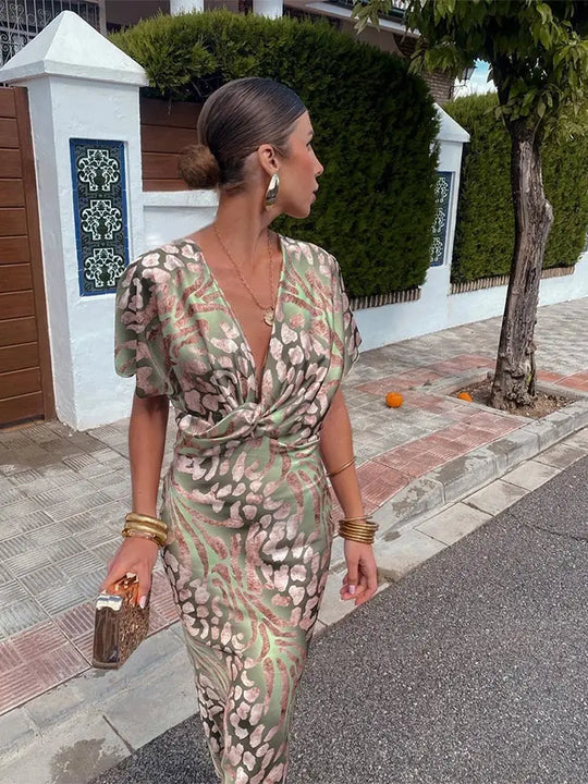 Women's Printed Twist Front Maxi Dress