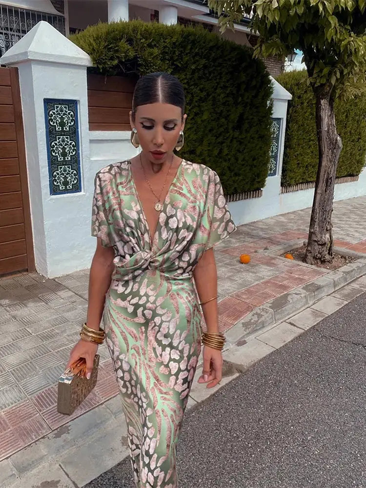 Women's Printed Twist Front Maxi Dress