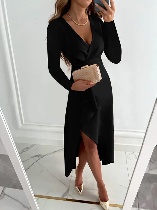 Women's Elegant Wrap V-Neck Midi Dress