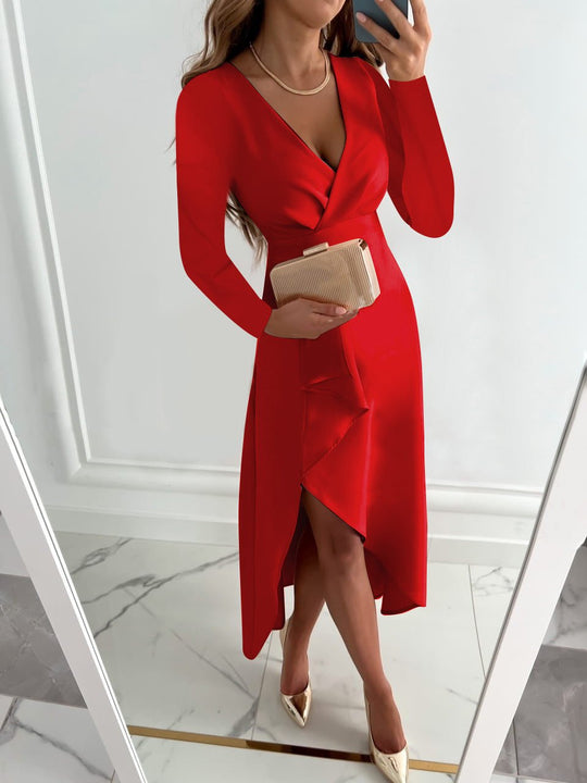 Women's Elegant Wrap V-Neck Midi Dress