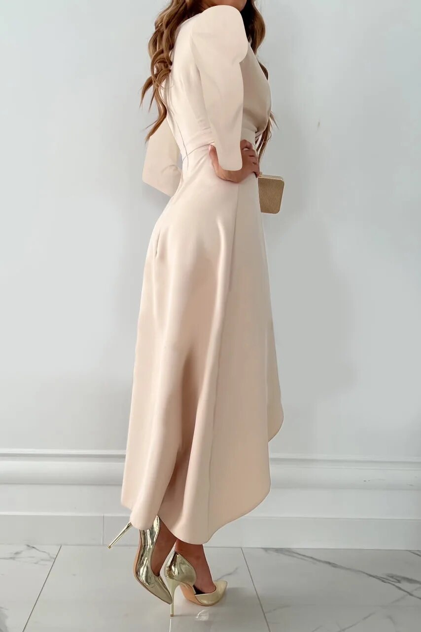 Damen elegantes Wickelkleid mit langen Ärmeln in Midi-Länge