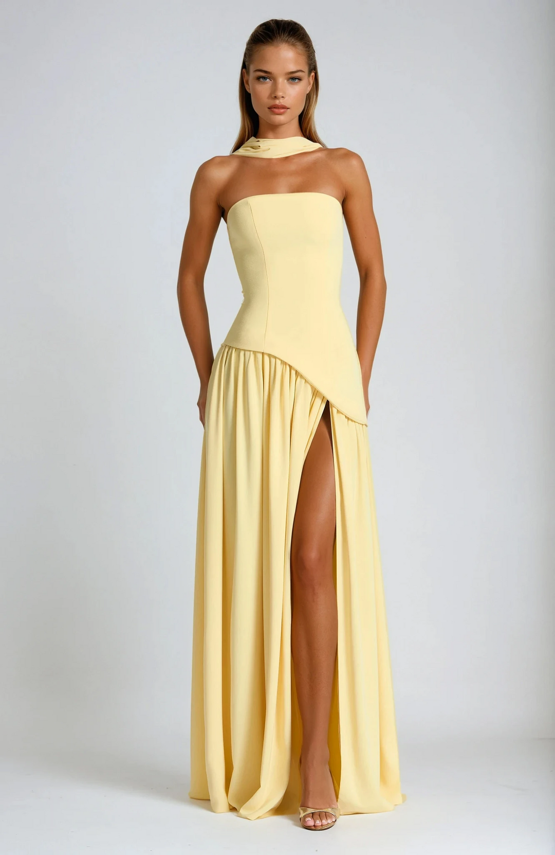 Women's Elegant Strapless High Slit Maxi Dress