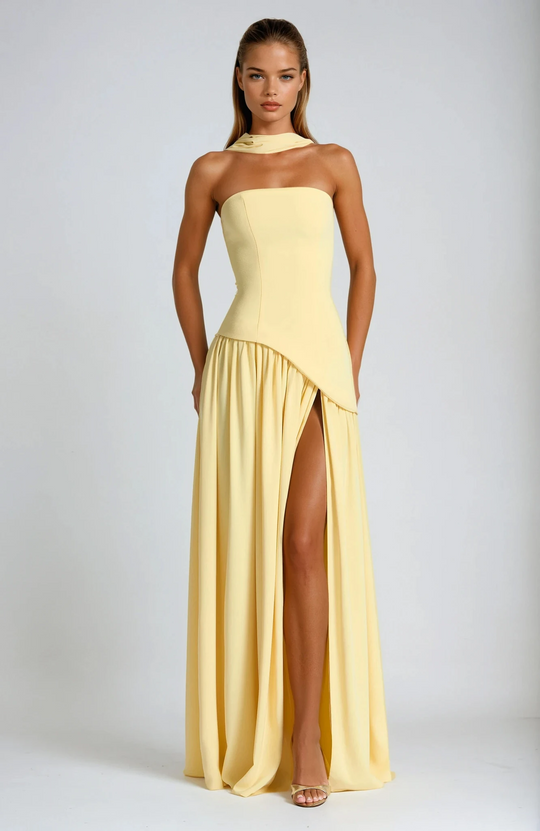 Women's Elegant Strapless High Slit Maxi Dress