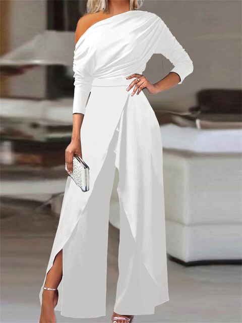 Women's One-Shoulder Wide-Leg Elegant Jumpsuit