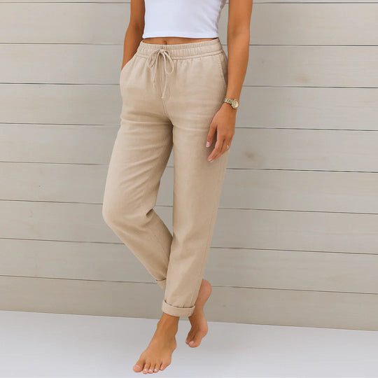 Women's Relaxed Drawstring Linen Blend Jogger Pants