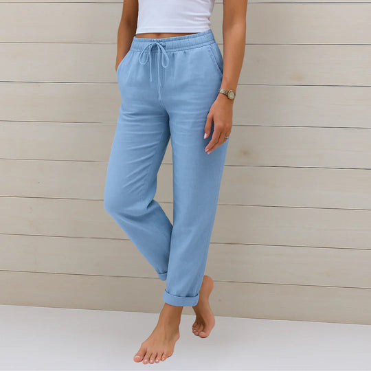 Women's Relaxed Drawstring Linen Blend Jogger Pants