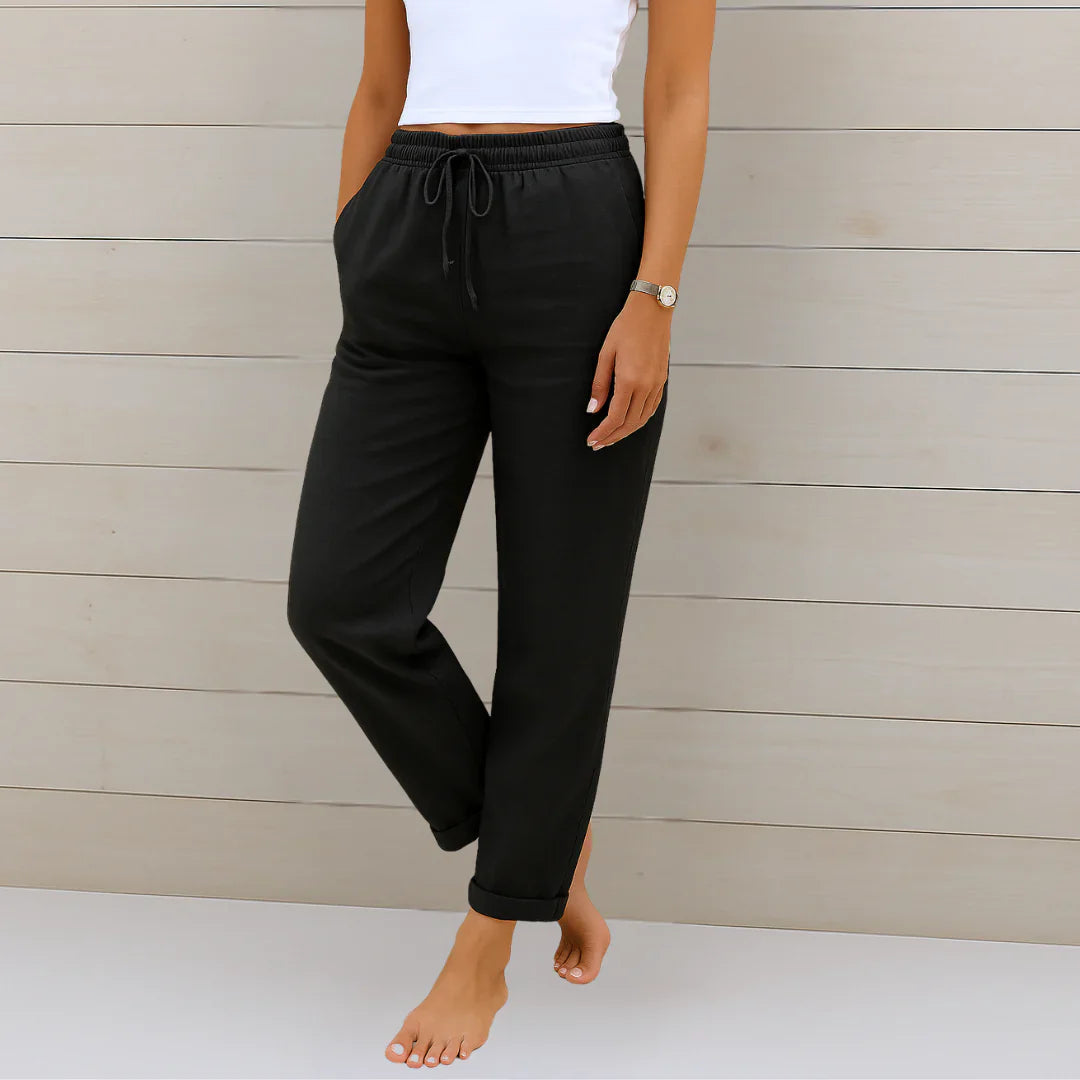 Women's Relaxed Drawstring Linen Blend Jogger Pants