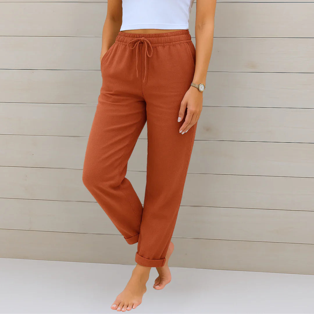 Women's Relaxed Drawstring Linen Blend Jogger Pants