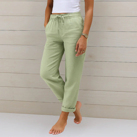 Women's Relaxed Drawstring Linen Blend Jogger Pants