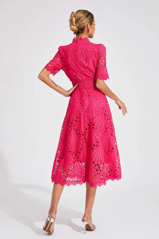Women's Elegant Lace High Neck Midi Dress