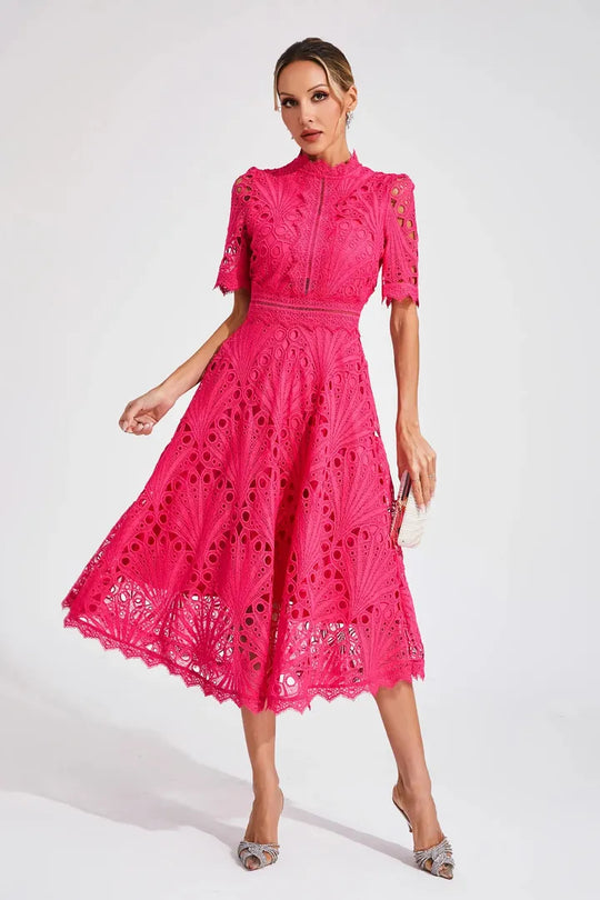 Women's Elegant Lace High Neck Midi Dress