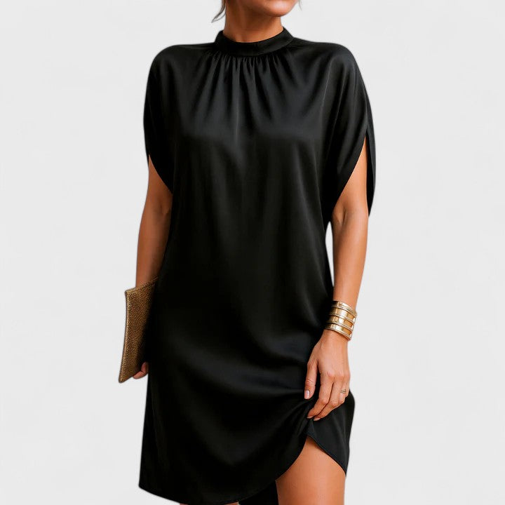 Women's Elegant Mock Neck Satin Mini Dress