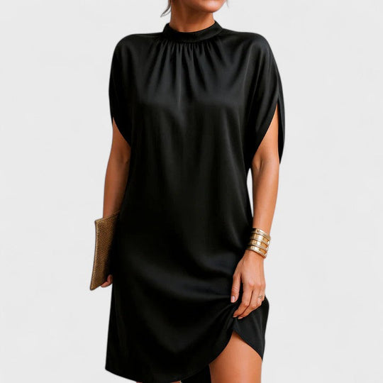 Women's Elegant Mock Neck Satin Mini Dress