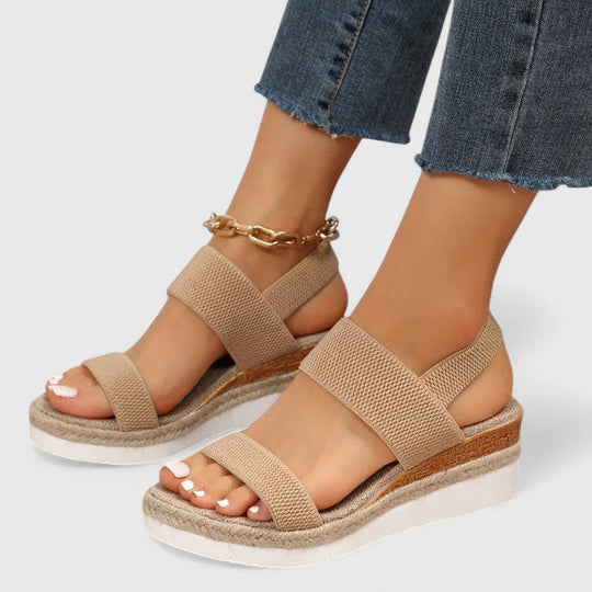 Damen Sandalen mit elastischem Riemen und Keilabsatz auf Plateau