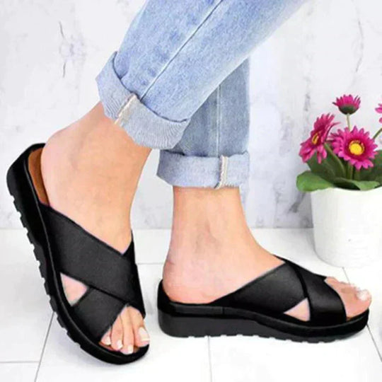 Women's Metallic Cross-Band Platform Slide Sandals