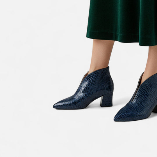 Women's Croc-Embossed Pointed-Toe Block Heel Ankle Boots