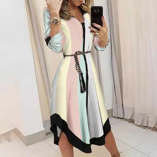 Women's Elegant Wrap Midi Shirt Dress with Tie Waist