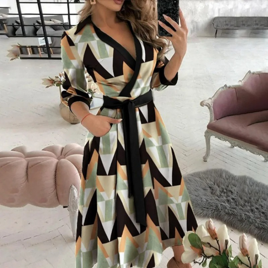 Women's Elegant Wrap Midi Shirt Dress with Tie Waist