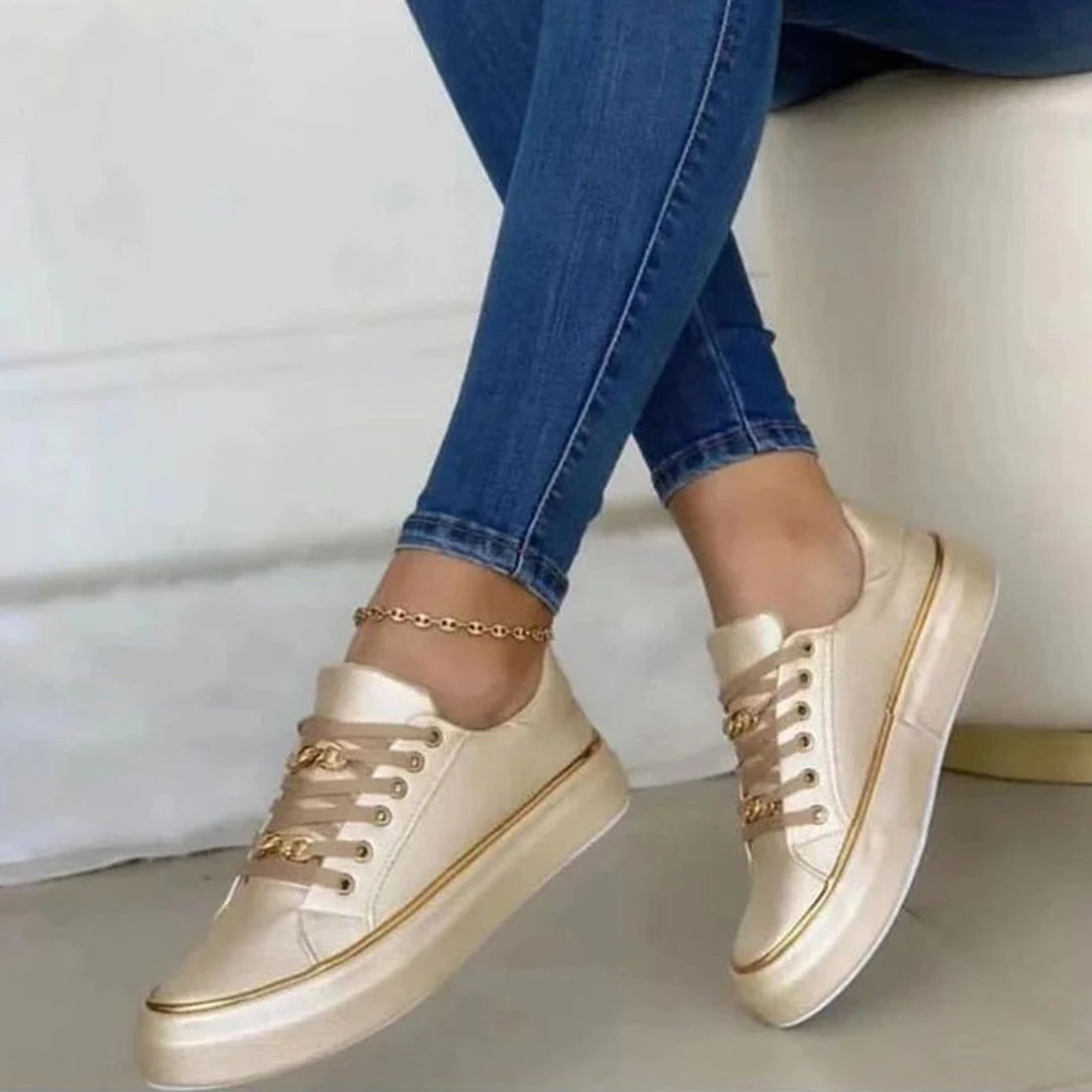 Damen Kettenakzent Schnür-Plateau Sneakers