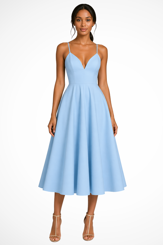 Elegantes A-Linien-Midikleid für Damen mit doppelten Trägern