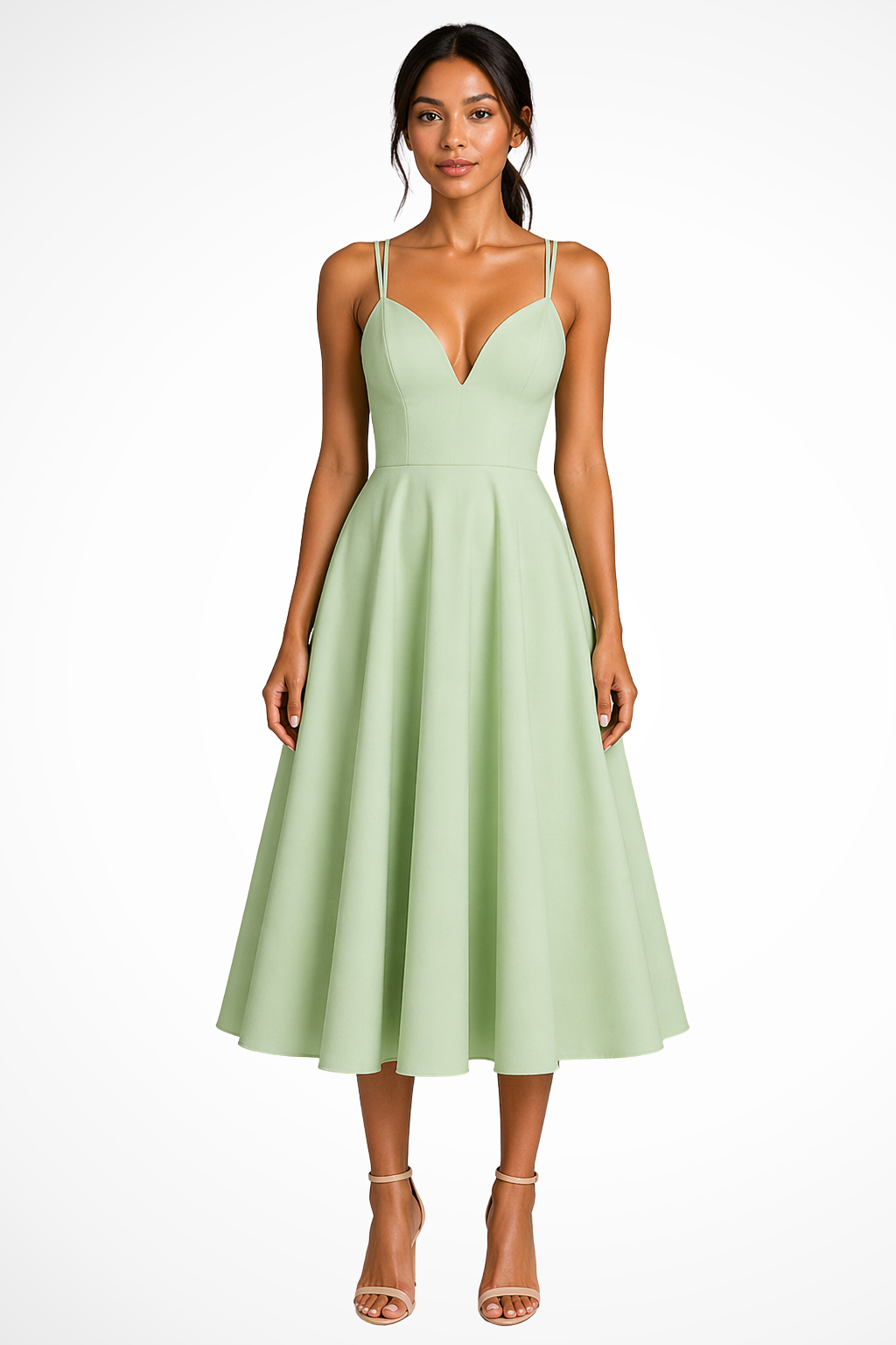 Elegantes A-Linien-Midikleid für Damen mit doppelten Trägern